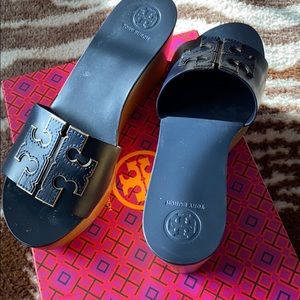 Tory Burch navy blue wedge platform shoe